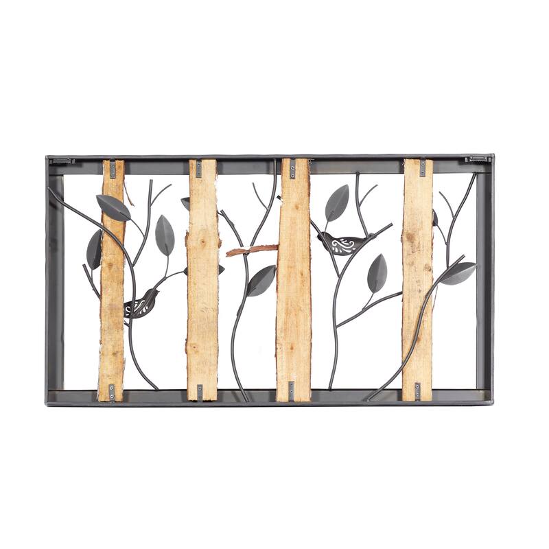Black Metal Bird Wall Decor with Tree Branches and Colorful Leaves
