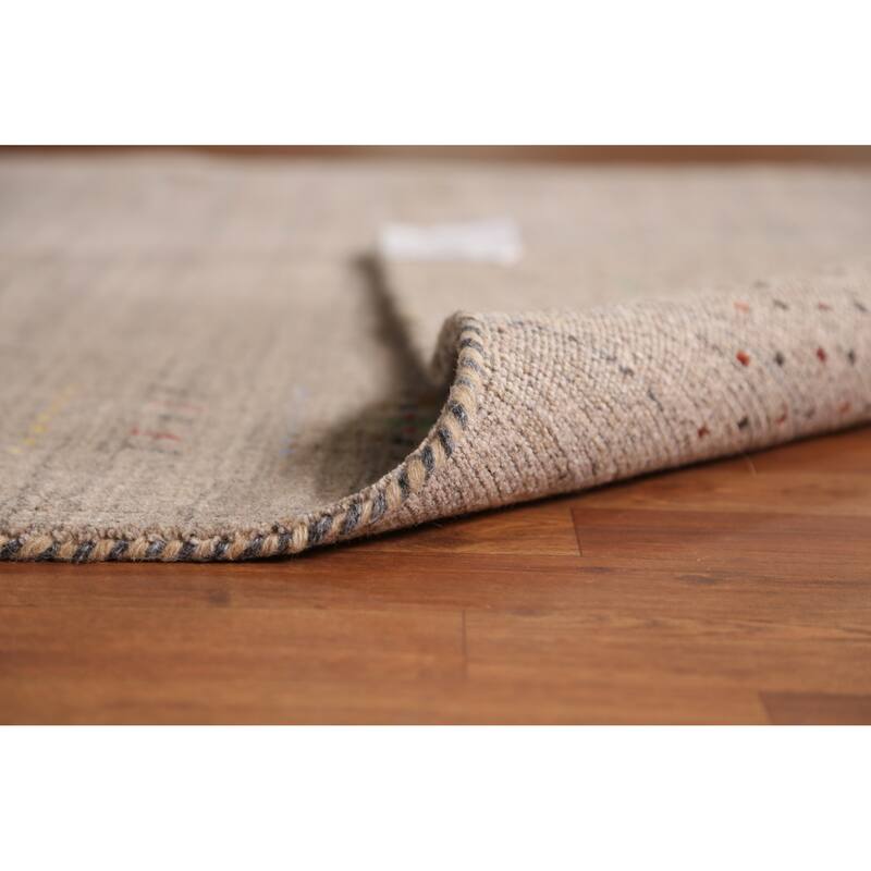Tribal Gabbeh Indian Rug Hand-Knotted Beige Wool Carpet - 5'2" x 7'9"