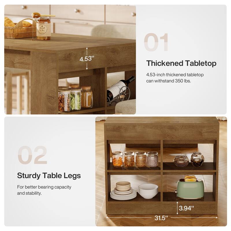 70.87-Inch Dining Table for 6 to 8 People, Wooden Kitchen Table with Storage Shelves for Dining Room