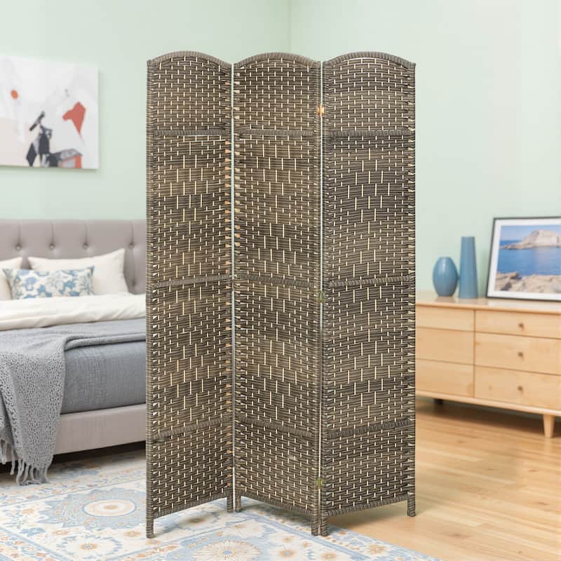 HOMCOM 3 Panel Room Divider, 6' Tall Folding Privacy Screen, Hand-Woven Freestanding Wall Partition - Espresso
