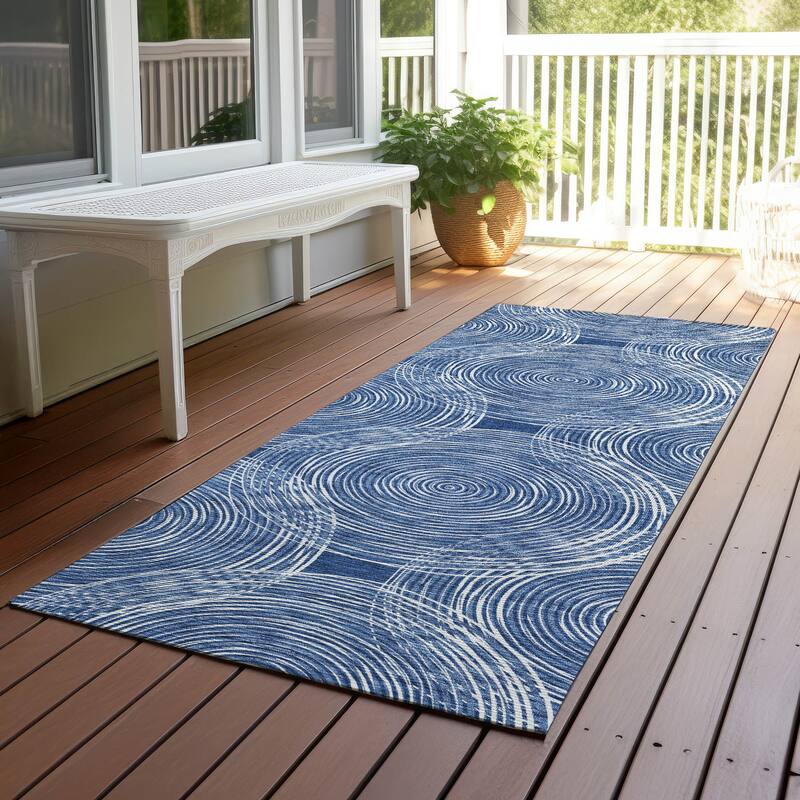 Machine Washable Indoor/ Outdoor Modern Pune Chantille Rug - Navy - 2'3" x 7'6"