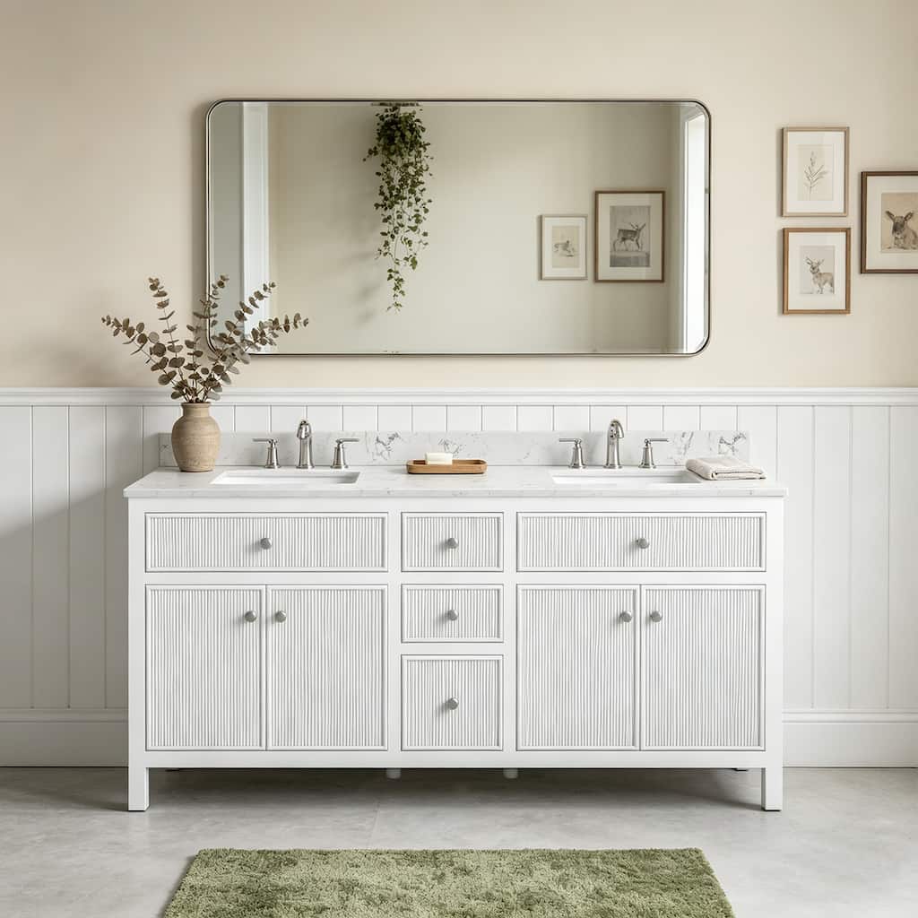 Junora 72 in. White Grooved Bathroom Vanity with Quartz Top