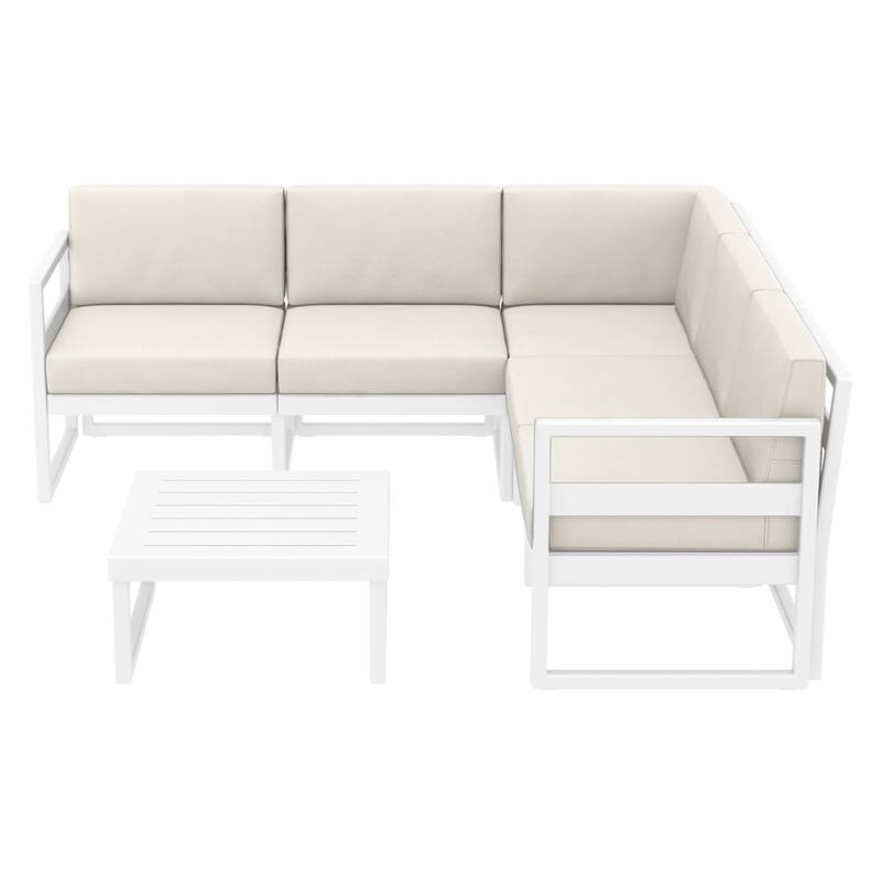 2 Piece White Patio Sectional Lounge Set with Natural Sunbrella Cushion 78.75"