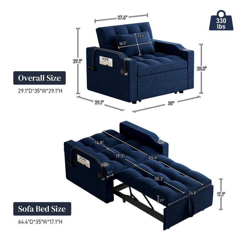 Ouyessir 3 in 1 Multi-Functional Convertible Single Sleeper Sofa Bed for Small Living Spaces