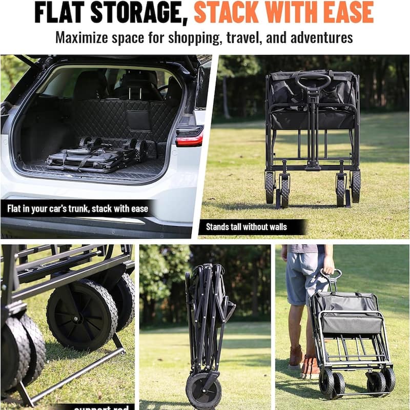 2 Folding Campers,Big Large Capacity Folding Cart Wagon Cart - Black
