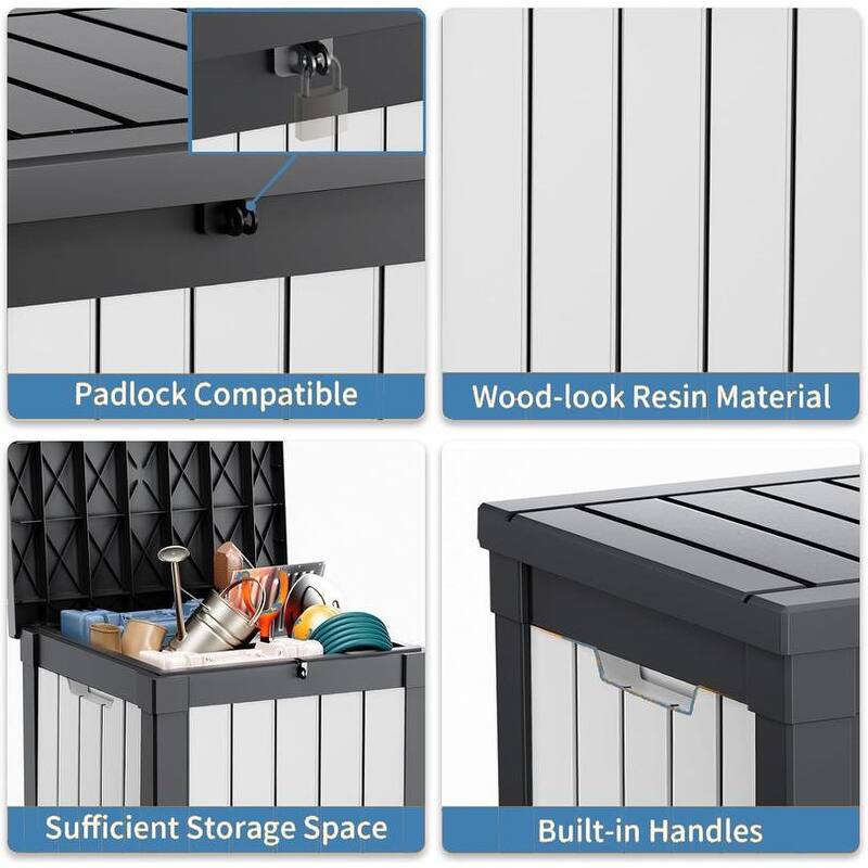 50GAL Deck Box with Lockable Lid -Weatherproof Rattan-Grain Resin Storage, Easy Assembly