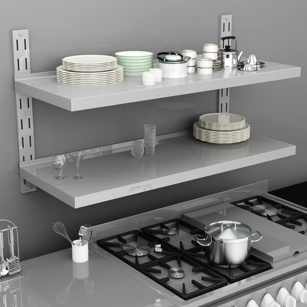 Shop Vidaxl 2 Tier Floating Wall Shelf Stainless Steel 47 2 X11 8 On Sale Overstock 31881076