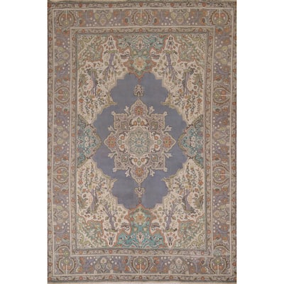 Geometric Tabriz Vintage Persian Area Rug Hand-Knotted Wool Carpet - 6'5" x 9'7"