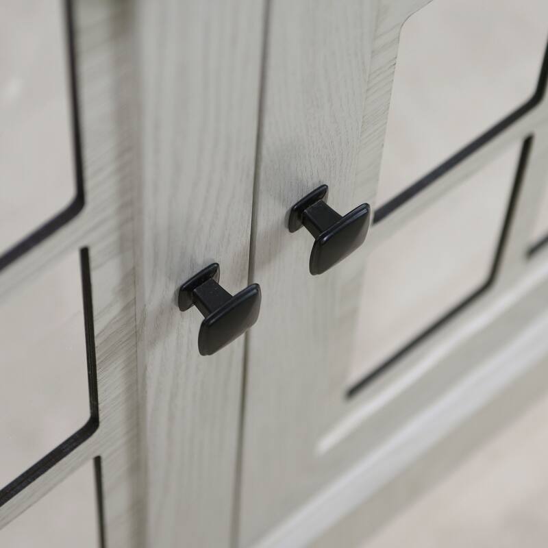 Sideboard Cabinet with Acrylic Mirrored Doors, Wooden Kitchen Pantry Storage Cabinet, Accent Cabinet with Adjustable Shelf