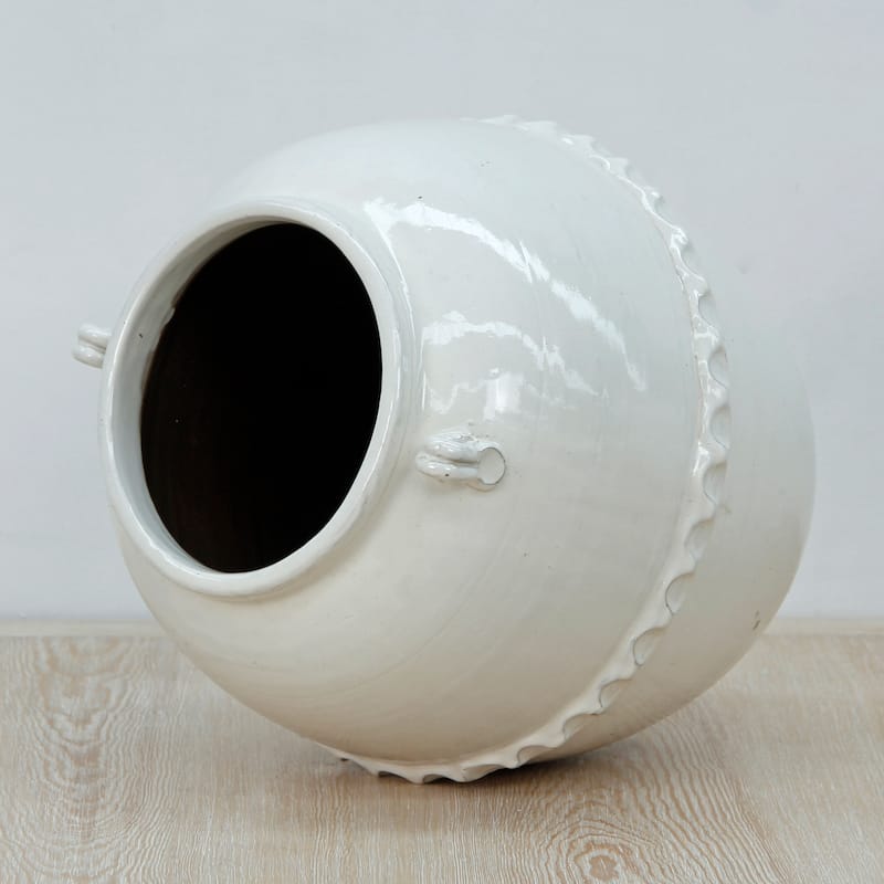 Artissance 12"H Off White Ceramic Pot with Lace Decoration