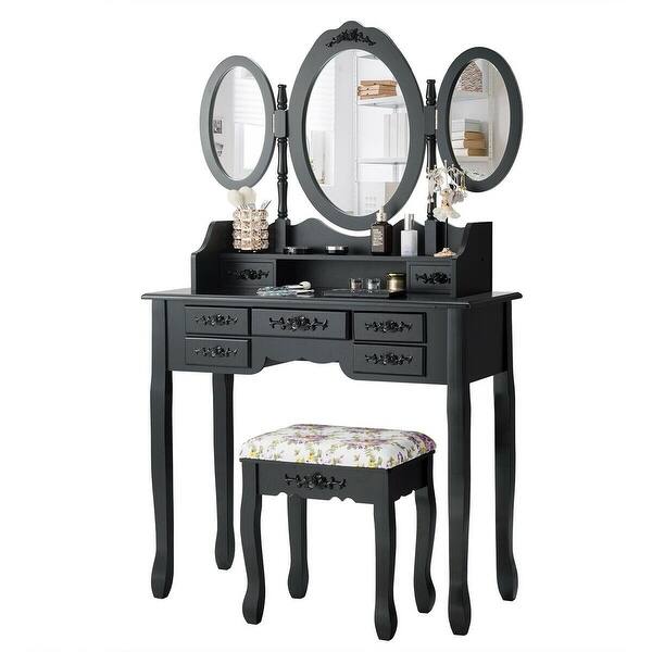 7 Drawer Tri Folding Mirror Dressing Vanity Makeup Set 35 5 X 16 X 59 5 L X W X H Overstock 32262280