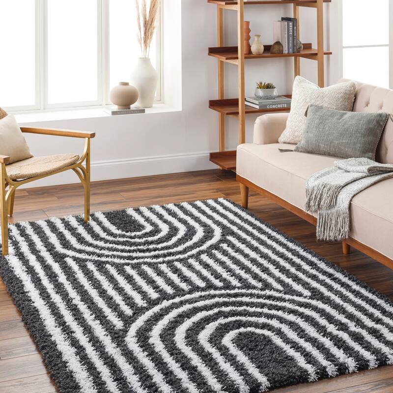 Livabliss Jamal Neutral Rainbow Plush Area Rug - 5' 3" x 7' 3" - Black