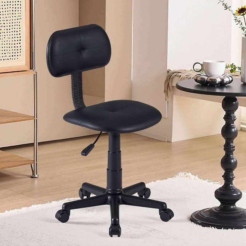 30.7-32.7 Inch Adjustable Height Office Chair with 360° Swivel PU Leather Small Backrest Simple Desk Chair - Black