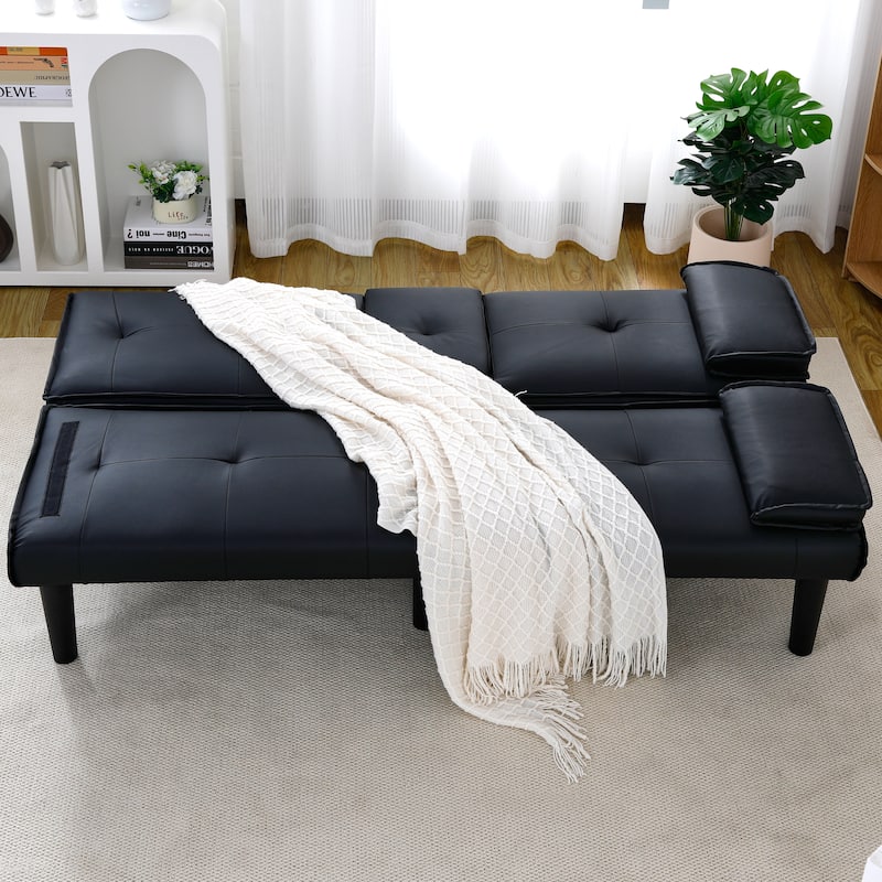 The 67-inch PVC multi-functional sofa bed, with a foldable and cup holder design