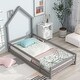 preview thumbnail 26 of 28, Twin Size Wood Bed Frame with House-shaped Headboard Floor bed with Fences Grey