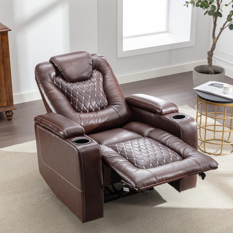 Overstuffed Electric Home Theater Seating PU Leather Reclining Furniture with Hidden Arm Storage