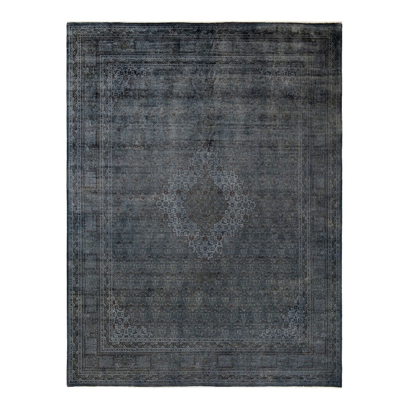 Overton Hand Knotted Wool Vintage Inspired Modern Contemporary Overdyed Gray Area Rug - 9' 1" x 12' 1"