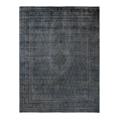 Overton Hand Knotted Wool Vintage Inspired Modern Contemporary Overdyed Gray Area Rug - 9' 1" x 12' 1"