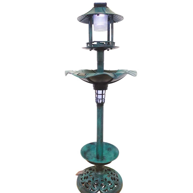 Solar Outdoor Bird Bath Antique Pedestal Fountain Decor Backyard, Gardens W/planter Foundation, Feeder, Stylish Led Lamp
