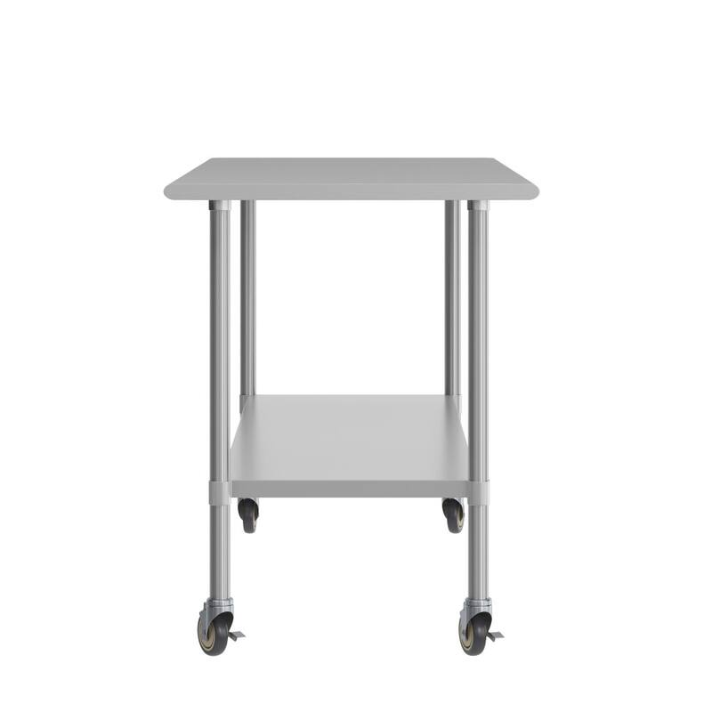 Commercial Stainless Steel 18 Gauge Worktable with Undershelf and Casters