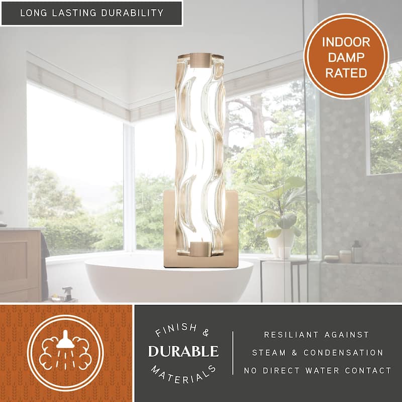 Marseille 1-Light Bathroom Vanity Lighting Fixture, Clear Wave Glass Shade, Dimmable, Integrated LED, Wall Mounted Sconce