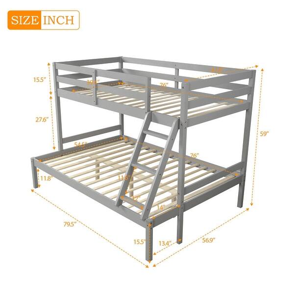 dimension image slide 1 of 2, Twin over Full Solid Pine Wood Bunk bed with Full-length Guardrail,Clean Silhouette and A Hue of Elegance