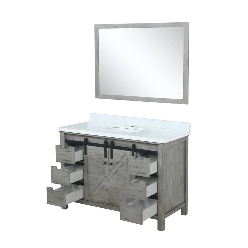 Marsyas Bath Vanity, White Quartz Countertop and Mirrors