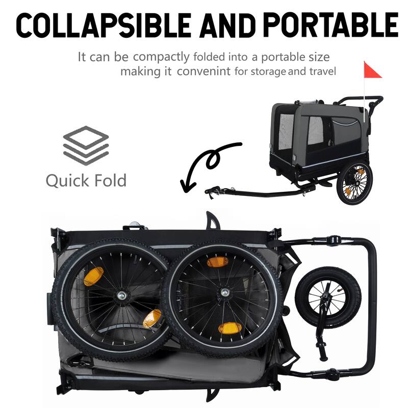 2-In-1 Bike Trailer & Push Cart For Pets-All-Terrain Wheels,Quick Release Wheel,Internal Leash,Holds Pets Up To 88 Lbs