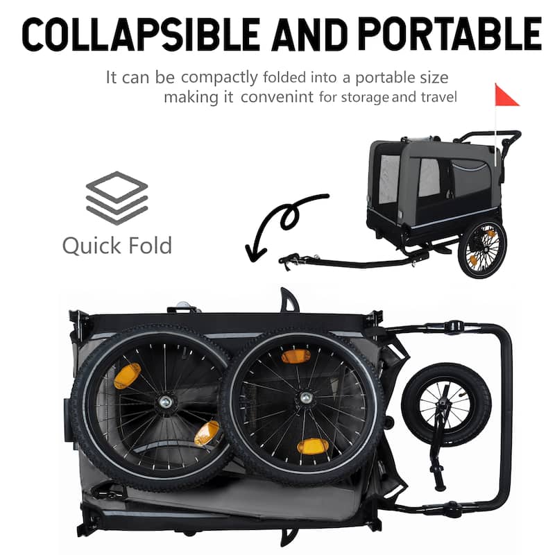 Extra Large 2-in-1 Pet Bike Trailer & Stroller - Heavy Duty Dog Carrier with Quick Release Wheels, Ventilation & Storage