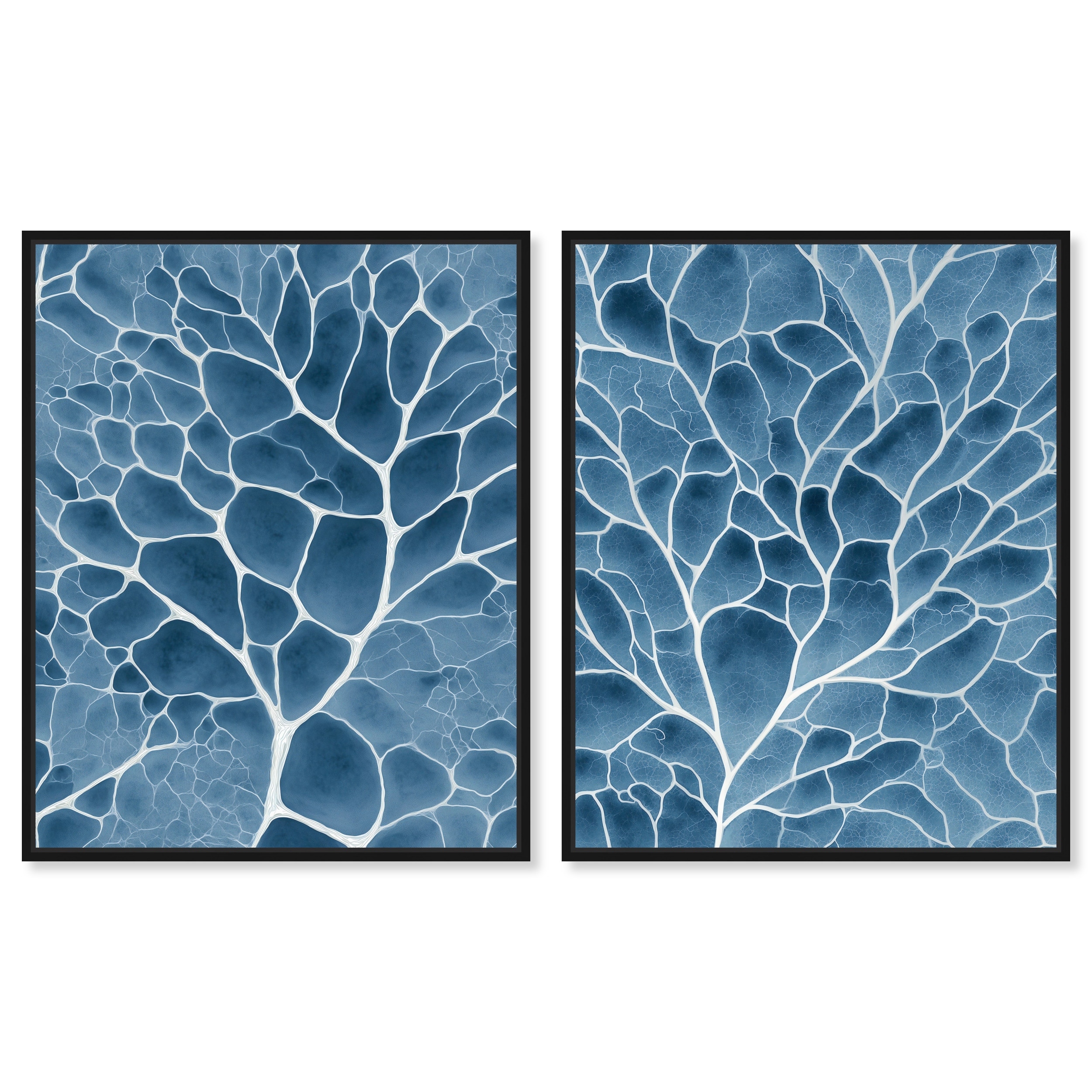 Teal Tangles Duo Blue Gold Wall Art Set Framed Canvas by Art Remedy