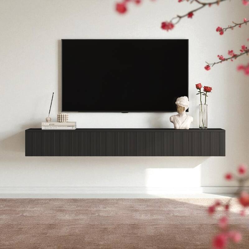 69 Inch Floating TV Stand with 16 Color LED Lights, Wall Mounted Entertainment Center for 55 60 65 Inch TVs