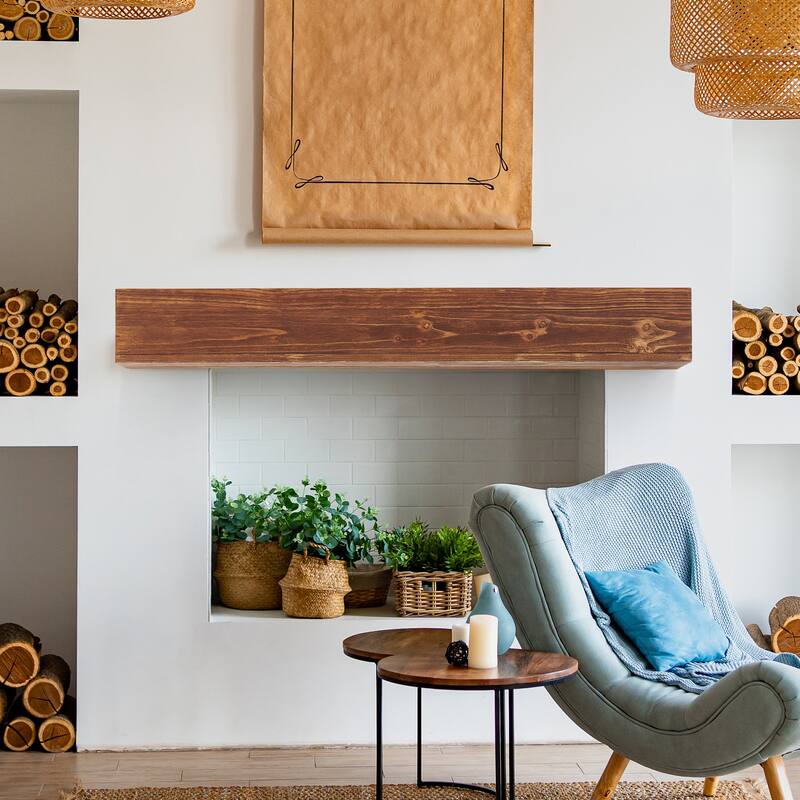 Modern Rustic Wood Fireplace Mantel, Wall-Mounted and Floating Shelf