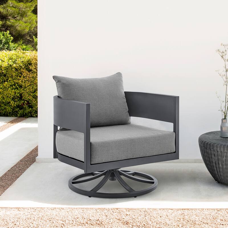 Argiope Dark Grey Aluminum Outdoor Swivel Rocking Chair - Dark Grey