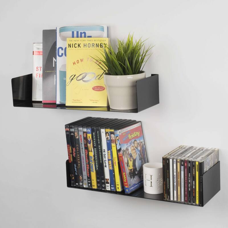 Wallniture Bali U Shape Floating Shelf, 17'' Metal Bookshelf, Wall Mount Shelving, White/Black options
