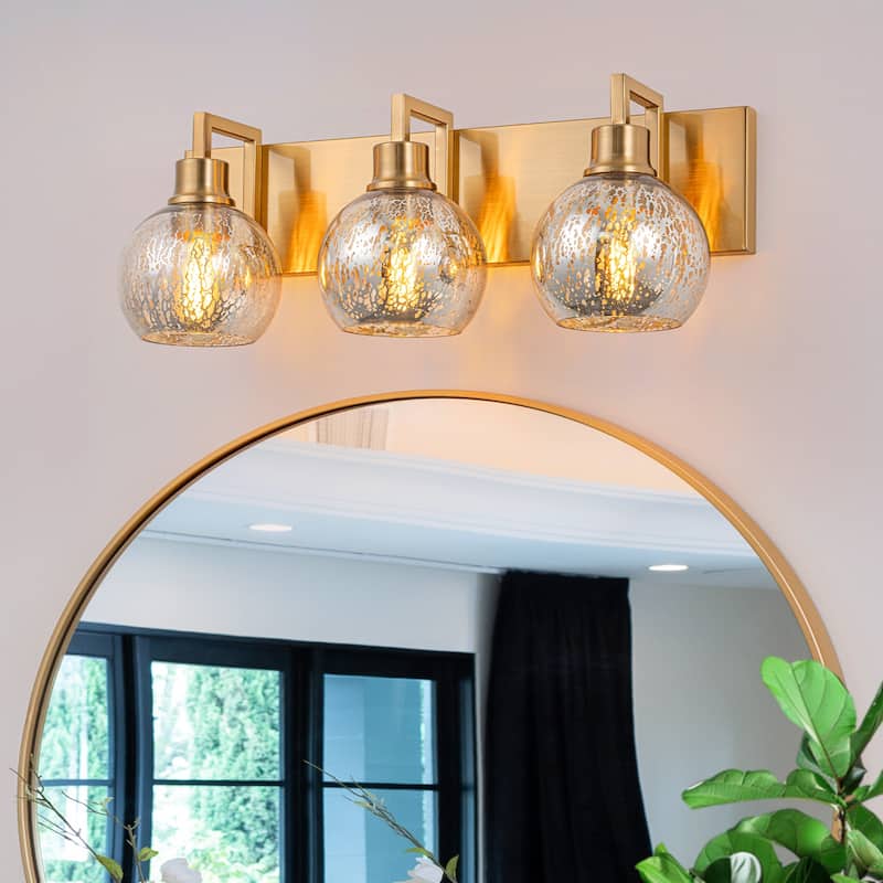 3-Light Mercury Glass Globe Wall Sconce Modern Vanity Light - 3-Light