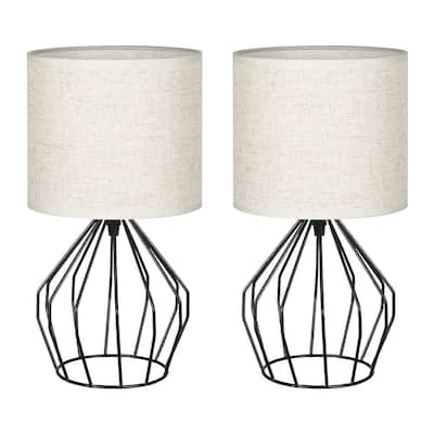 Modern Style Black Hollowed Out Base with Linen Fabric Shade Lamps