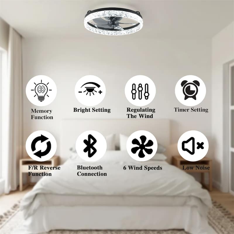 19" Iceberg Bedroom Fan Light w/ Remote Control & Reversible DC Motor with LED Light