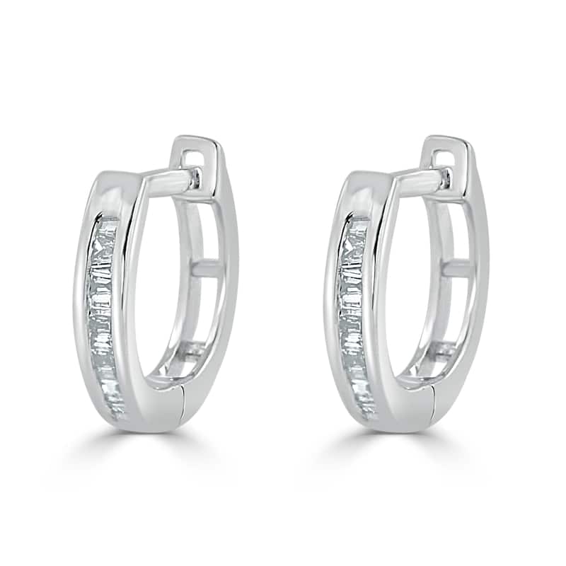 Auriya 1/8ctw Ultra-Petite Baguette Diamond Hoop Earrings 10K Gold - 0.44-inch (H-I, I1-I2)