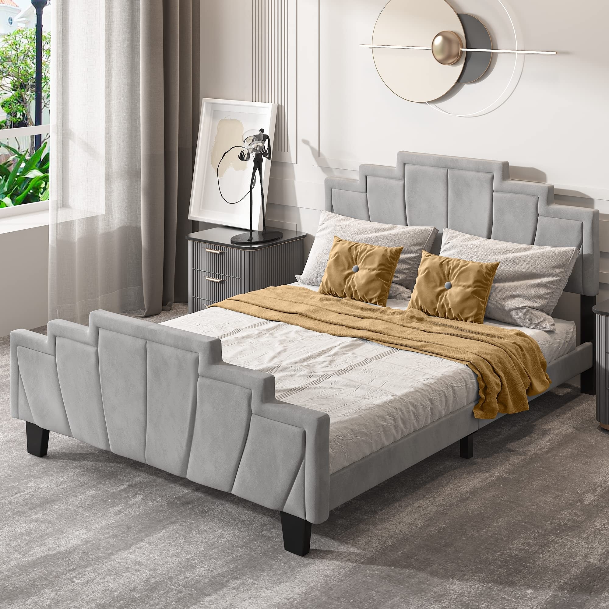 Luxe curved wingback plush velvet 2025 bed