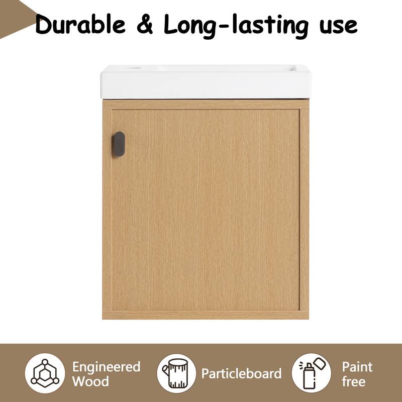 GDFStudio - Helsinki 18.5" Modern Wall-Mounted Bathroom Vanity Set with Resin Sink, Soft Closing Door & Antirust Hardware