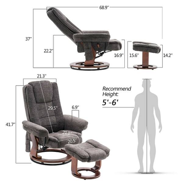Mcombo Recliner Chair with Ottoman, Fabric Massage Swivel Chair 9099