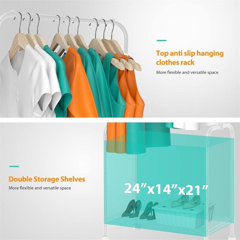 Rolling Clothes Rack 23.6 Inch Garment Rack - 13.8"D x 23.6"W x 65"H
