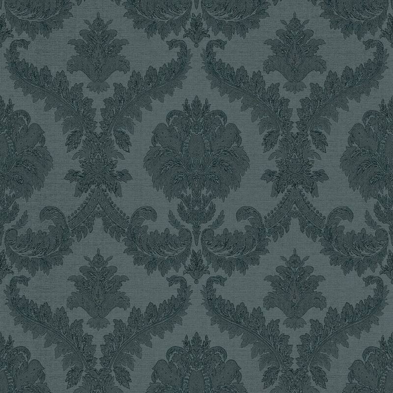 Galerie Wallcoverings Classic Italian Collection Damask Vinyl on Non-woven Wallpaper Roll - 33-feet x 21-inches - Blue
