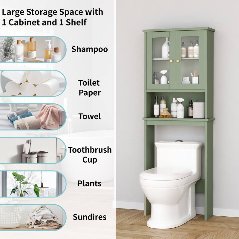 Futzca Over The Toilet Storage Cabinet with Adjustable Shelf & Glass Door - N/A