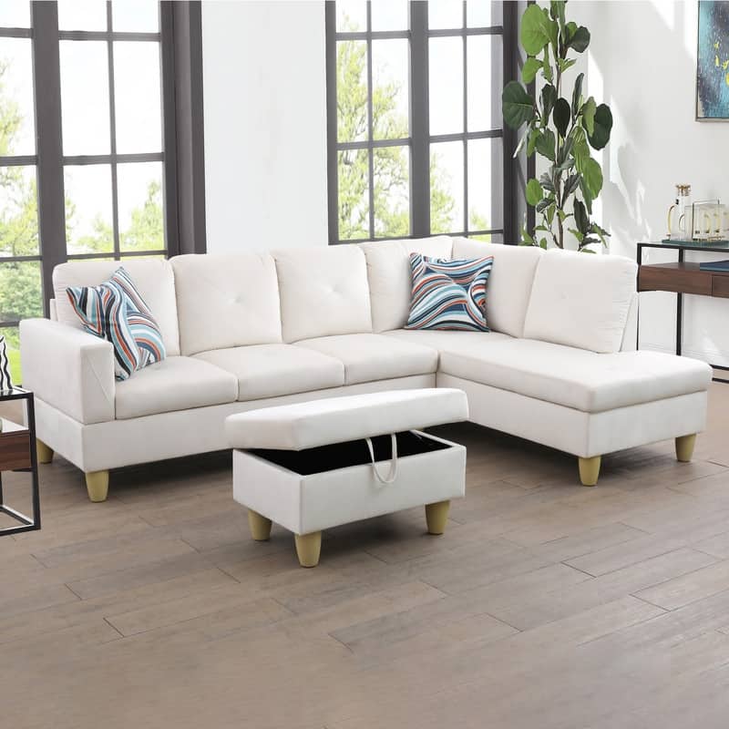 66.5" White Flannel 3-Piece Living Room Sofa Set - White