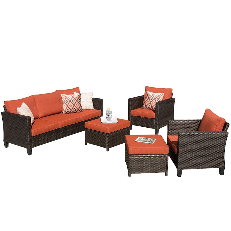 OVIOS Patio Furniture Wicker 5-piece Outdoor High-back Sectional Set