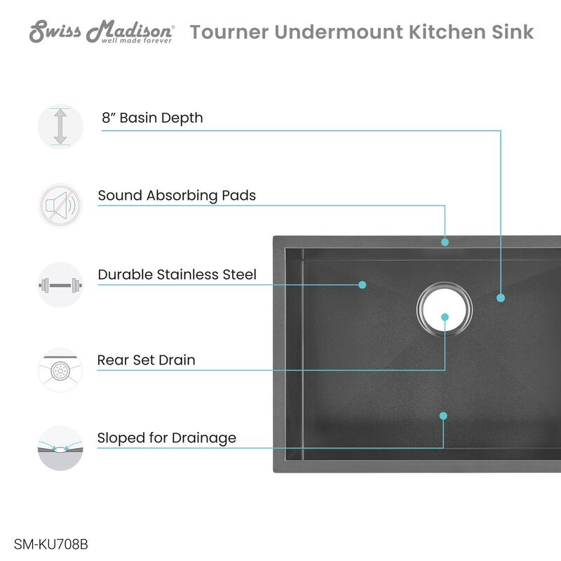 Tourner 26 x 18 Stainless Steel, Single Basin, Undermount Kitchen Sink