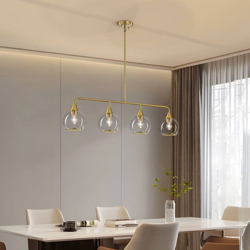 Starsky 4-Light Linear Clear Glass Globe Pendant for Kitchen Island, Modern Adjustable Chandelier