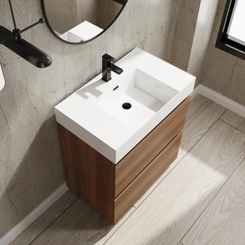 BNK 24/30 inch Freestanding Single Sink Bathroom Vanity with 2 Soft Close Drawers