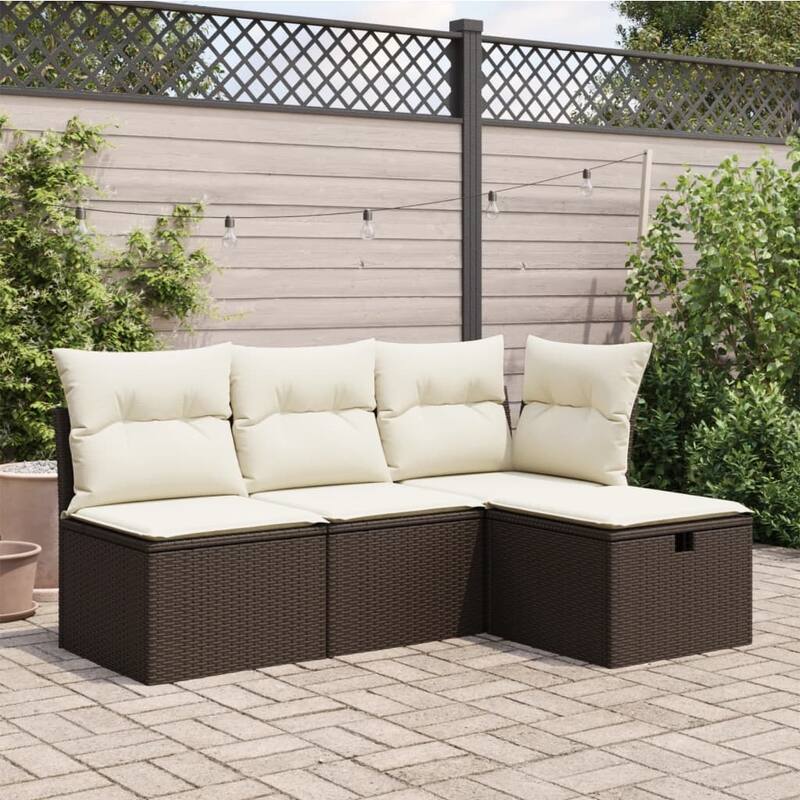 vidaXL Patio Stool with Cushion Ottoman Outdoor Seating Cube Seat Poly Rattan - 21.7 x 21.7 x 14.6